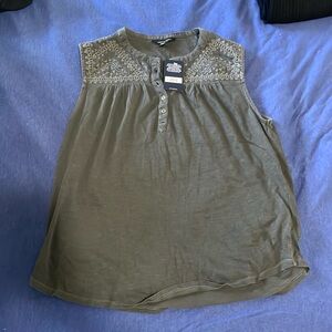 Lucky Brand Grey Embroidered Tank Top